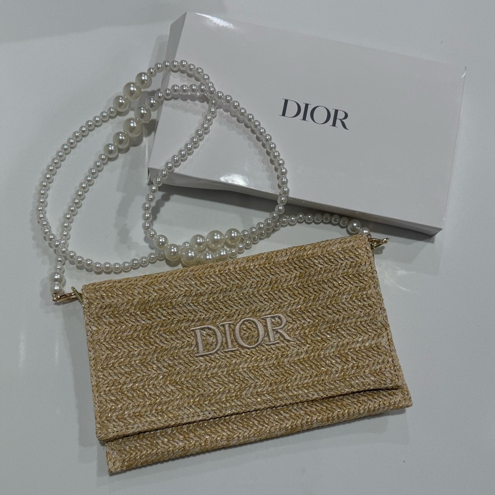 GWP Dior Straw Material Clutch with Pearl Accent